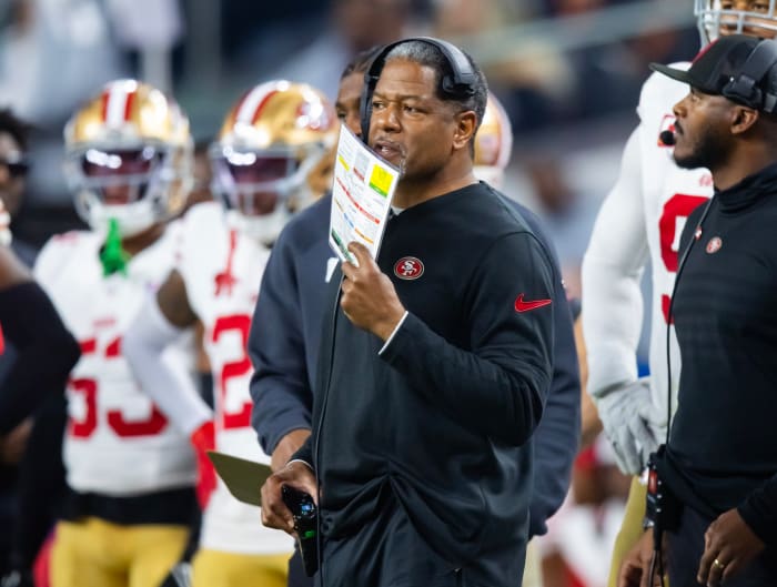 Feb 11, 2024; Paradise, Nevada, USA; San Francisco 49ers defensive coordinator Steve Wilks against the Kansas City Chiefs in Super Bowl LVIII at Allegiant Stadium.
